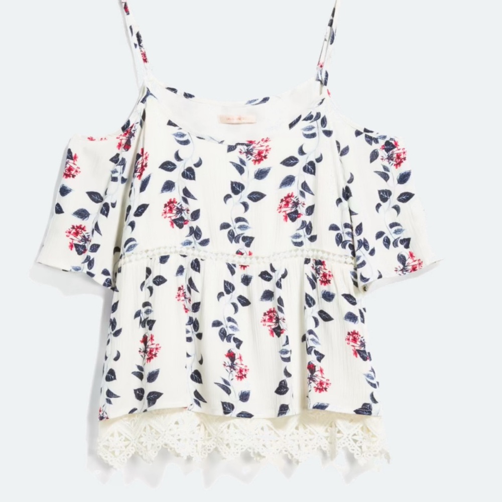 Skies Are Blue Red and White Cold Shoulder Blouse